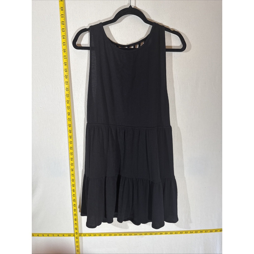 Billabong Small Black Gauzy Babydoll Layered Lattice Open-Back Cover Mini Dress